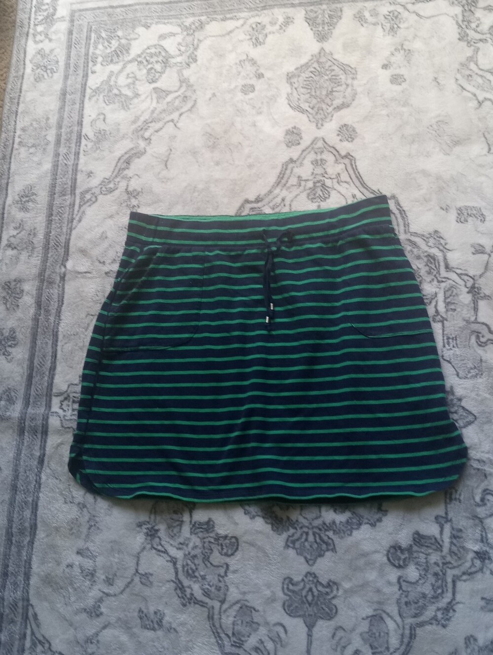 Green and Black Striped Women's Skirt